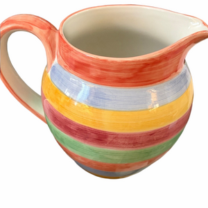 Vintage Alcobaca Portugal 7” striped Pitcher in vivid colors.
